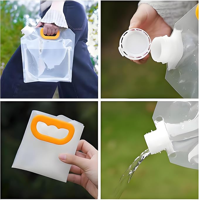 Collapsible Water Storage Bag 3-Pack(0.4 Gal + 0.8 Gal + 1.3 Gal) Portable Water Container with Faucet for Camping,Hiking, Emergency | Transparent Outdoor Water Bag with Carry Handle (3-Pack 2.5 Gal)
