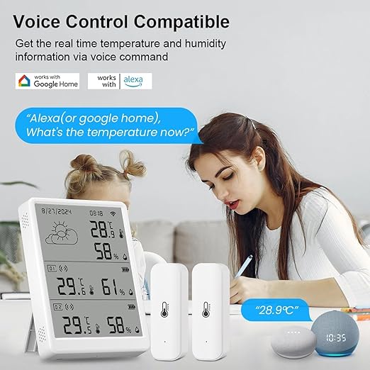 WiFi Hygrometer Thermometer: Digital Indoor Temperature Humidity Monitor with Sensors Kit, Smart Temperature Sensor with App Alerts, Data Storage & Export,Compatible with Alexa (1Base Station+3Sensor)