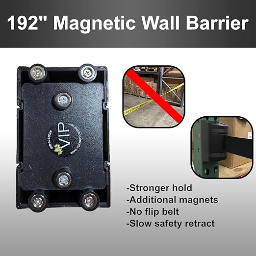 Magnetic Retractable Wall Barrier - Temporary Crowd Control Tool For Safety Queue Solution - 192" Belt Length Coverage with Strong Magnets by VIP Crowd Control (192" Caution)