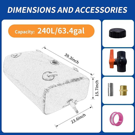 240 L/63.4 gal Water Bladder Storage Containers, Foldable Portable Water Tank Large Capacity Soft Water Bag, Drought Resistance, Fire Prevention, Emergency Water