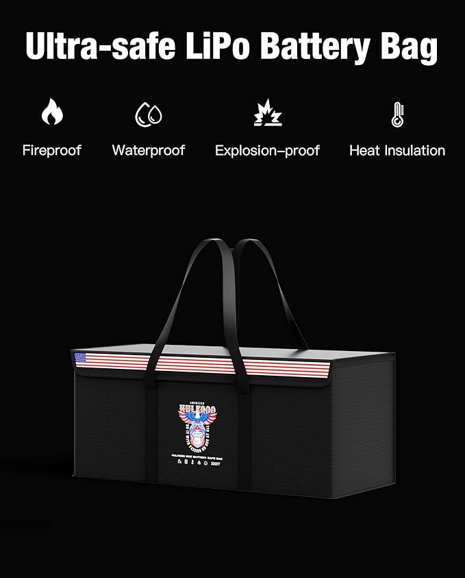 12V 200Ah LiFePO4 Lithium Battery Fireproof Safe Bag Large Capacity Explosion-Proof Container LiPO Guard Protective Case Waterproof Storage Box(22 * 9 * 9.4 inch)