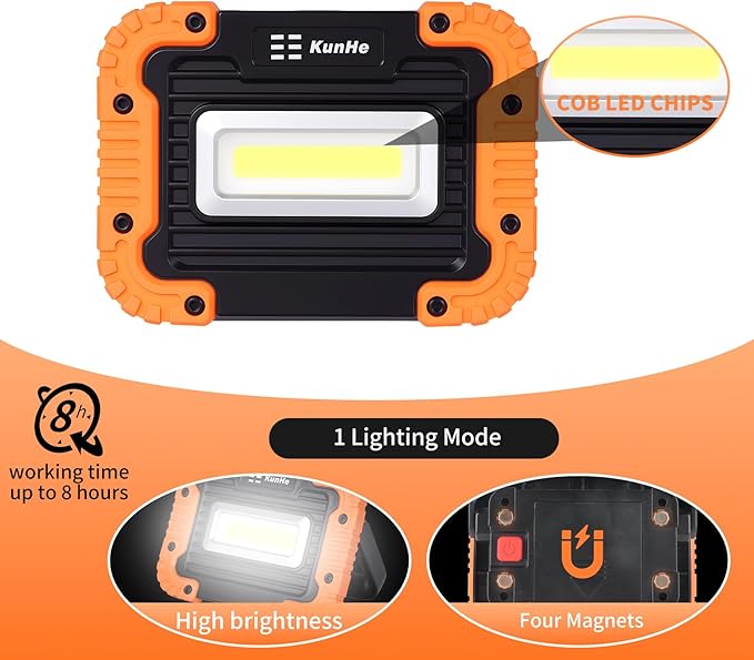 KunHe 8 Pack Magnetic Battery Powered Work Light 500 Lumen Portable Work Light with IPX4 Waterproof 180° Rotating Bracket COB LED for Camping Fishing Car Repair Emergency