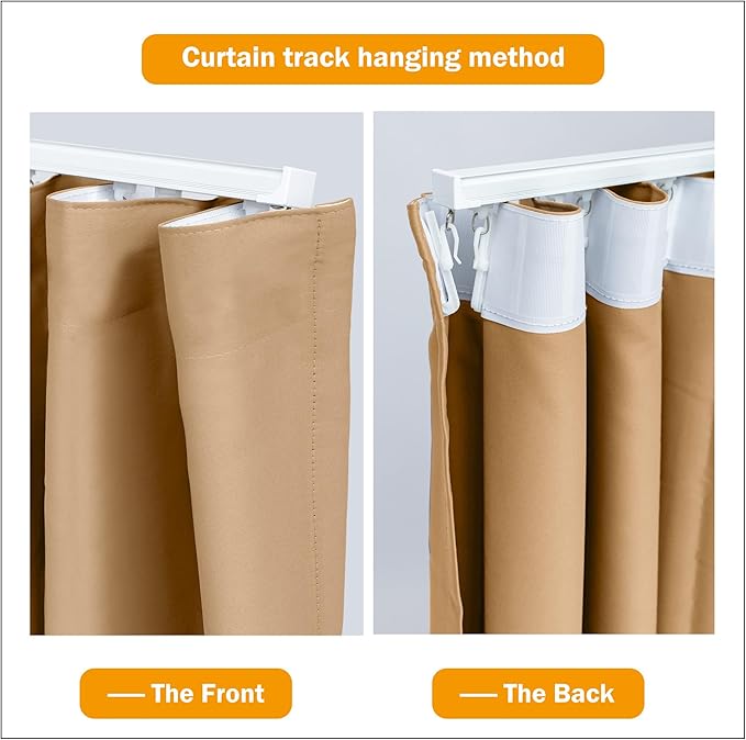 Room Divider Curtains Blackout Ceiling Track Curtain with Hook Wall Mount Sliding Door Curtains Ceiling Mount Extra Wide Curtain Wall Divider for Room Separation (Khaki, W120 x H96 Inch)