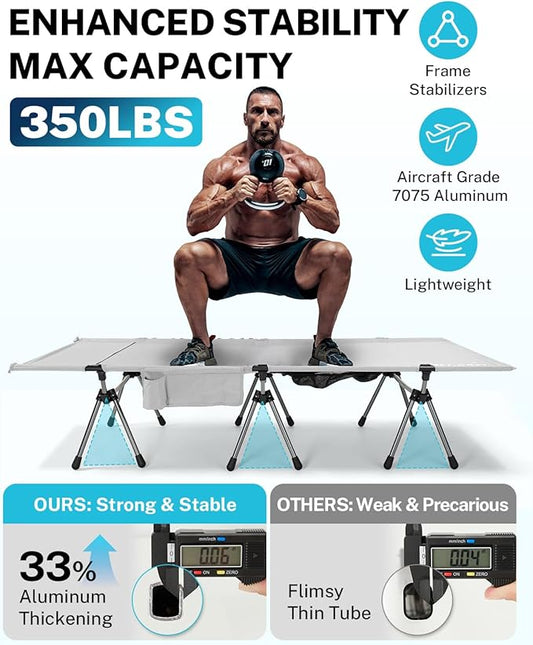 Gonex 31.5" Extra Wide Camping Cot with Leg Extenders 2 in 1 Portable Folding Cot for Adults Height Adjustable Supports 350lbs Sleeping Bed for Backpacking Travel Beach Home (Grey)