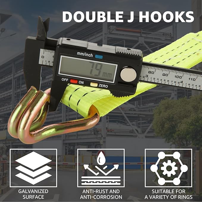 HNBun4 Pack Ratchet Tie Down Straps, 1.5 Inch x 20 Feet, 4,400 lbs Break Strength, Heavy Duty Cargo Lashing Straps with Double J Hooks for Moving, Trailer, Motorcycle, Orange