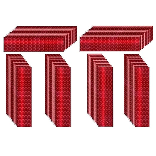 Red Reflective Stickers 1 inch X 4 inch, Outdoor Waterproof High Visibility Warning Safety Adhesive Reflector Tape (60 Pcs)