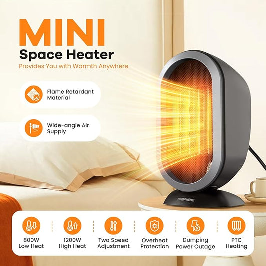 Space Heater, 1200W PTC Fast Heating Ceramic Room Small Heater, Two-Speed Portable Heater Fan with Adjustable, Overheating Protection, Dumping Shutdown, Electric Heaters for Home Bedroom, Office