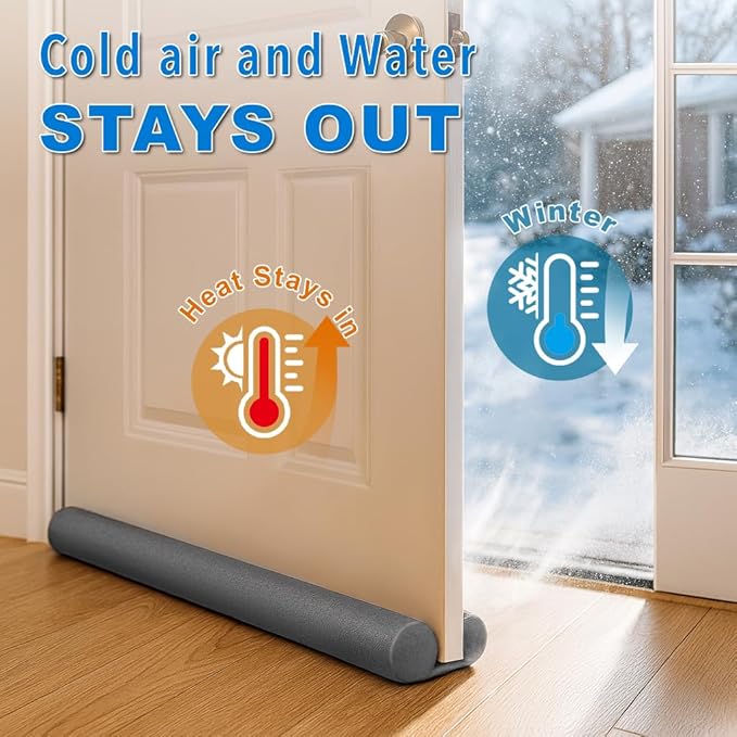 MAXTID Door Draft Stopper 36 Inch, Fits Door Gaps up to 1.7 Inch, Grey Under Door Sweeps Weather Stripping Large Door Noise Blocker Sound Proof Guard