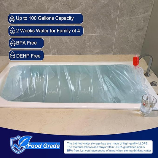 Godwolf Bathtub Drinking Water Bladder, Emergency Water Storage Bladder 100 Gallon, Food-Grade Tub Water Storage Bag BPA Free, Disaster and Hurricane Survival