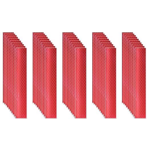 Non Fading Red Reflective Stickers 1 inch X 6 inch, Outdoor Waterproof High Visibility Warning Safety Adhesive Reflector Tape (50 Pcs)