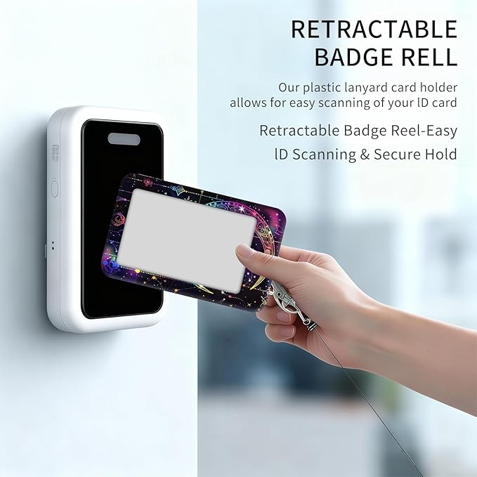 ID Badge Holder with Retractable Lanyard for Women & Men,Vertical ID Card Holder Wallet,Clear Window&Card Slot,Detachable Neck Strap for Nurse Teacher Office,Moon Dream Catchers