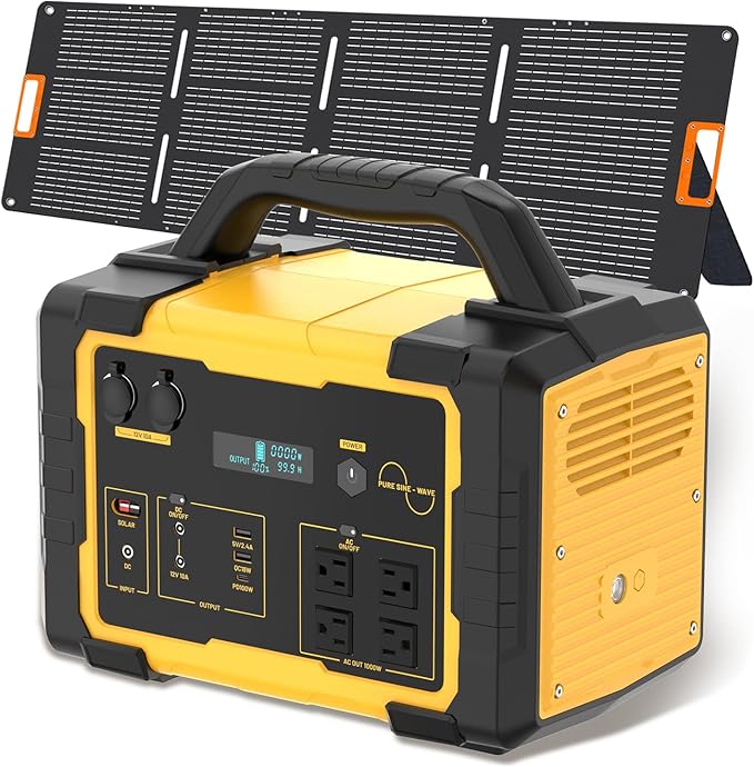 Portable Power Station, 1800W Generator with Solar Panels，1024Wh LiFePO4 Battery 120V AC Outlet Solar Powered Generators for Home Use Outdoor Camping RV Travel Emergency Battery Backup Power Supply