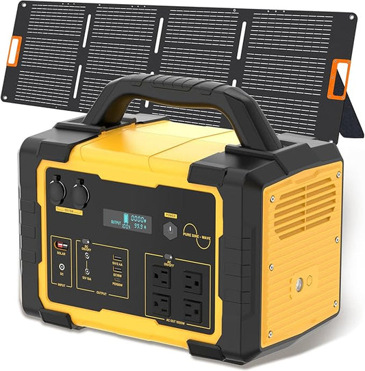 Portable Power Station, 1800W Generator with Solar Panels，1024Wh LiFePO4 Battery 120V AC Outlet Solar Powered Generators for Home Use Outdoor Camping RV Travel Emergency Battery Backup Power Supply