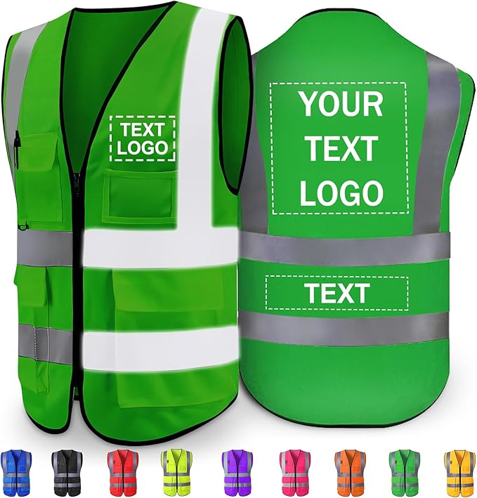 Custom Reflective Safety Vest with Pocket High Visibility Class 2 for Men Customized Logo Text for Construction Workwear