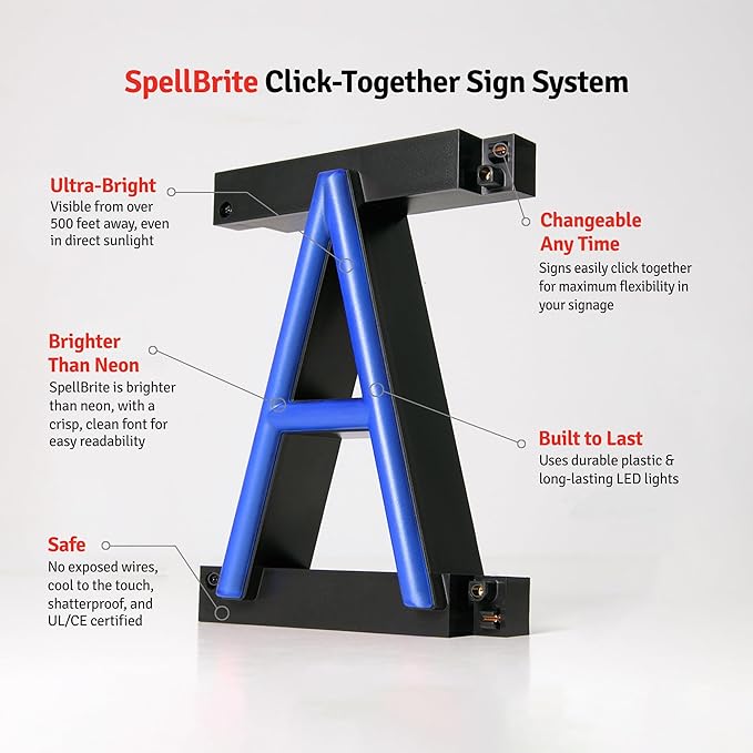 SpellBrite OFFICE Sign | Directional Sign with Neon Look, Blue LED Light Source | 20.5" x 6.3"