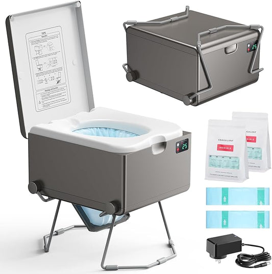 Dry Flush Toilet – Waterless, Odorless, Self-Contained | Rechargeable Portable Toilet for RVs, Van, Boat, Tiny House, Off-Grid | Easier to Use Than Composting or Incinerator Toilets