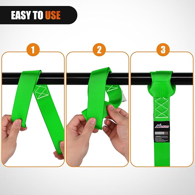 Nilight Soft Loop 1.7”×17" Motorcycle Tie Down Straps Heavy Duty 12000Lbs Max Break Strength for Securing ATV UTV Kayak Moving Cargo (8PK-Green)