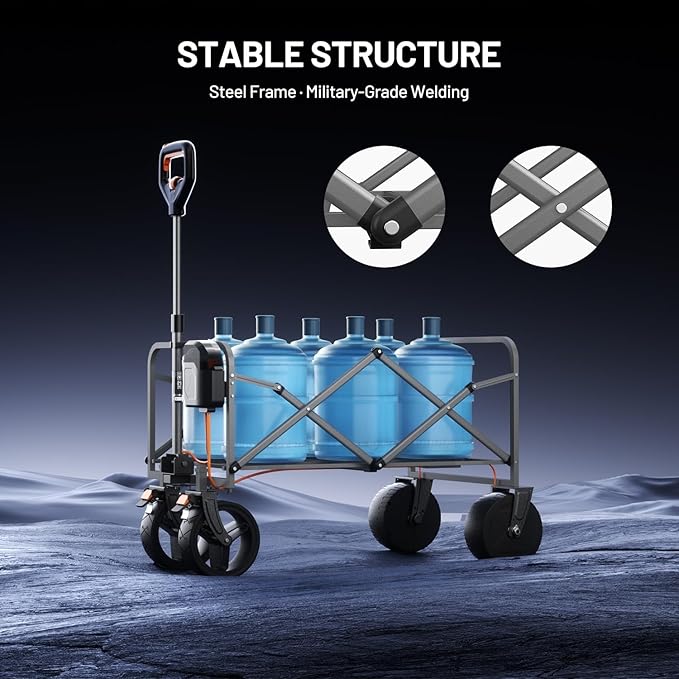 Litheli Electric Collapsible Wagon Cart with Brakes,100L Grocery Cart with Wheels,Easy to Carry Folding Wagon and Fast Charger for Camping, Gardening, Shopping