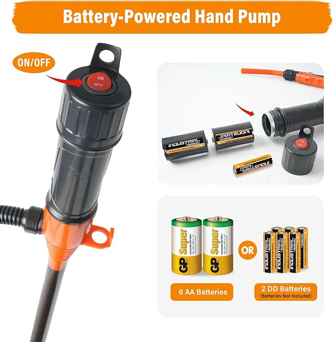 Portable Fuel Transfer Pump, 2.6GPM Battery Powered Fluid Siphon Pump with Adjustable Flow Nozzle - Universal for Gasoline, Diesel, Water Transfer, Battery Gas Pump for Mechanic,Home,Outdoor Use