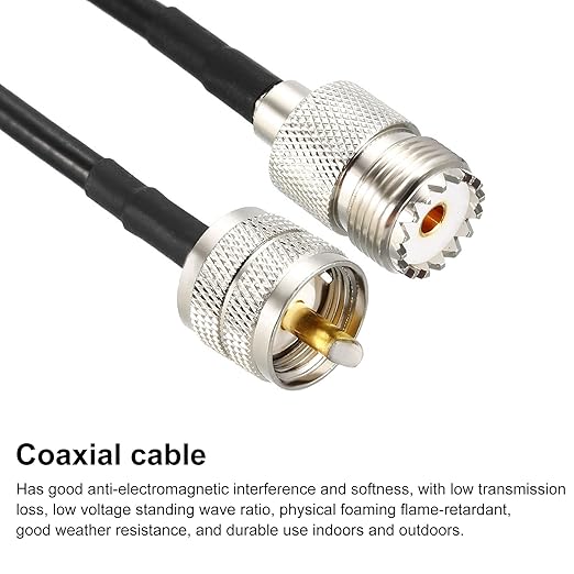 RG58 Coaxial Cables UHF (PL259) Male to UHF (SO239) Female, [for Antenna Radio Transceiver] - 16Feet / 50 Ohm/Black/ 1Pcs