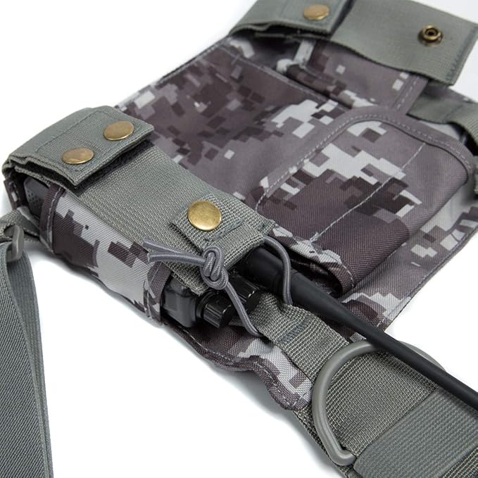 Radio Shoulder Holster Chest Harness Holder Vest Rig for Two Way Radio Chest Front Pack Pouch Walkie Talkie Case with Front Pouches for Kenwood Arcshell Retevis Baofeng UV-5R F8HP UV-82 888S(Camo)