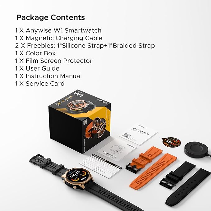 DOOGEE Anywise W1 Smart Watch 5ATM Waterproof Dual-Band GPS Fitness Tracker, 1.43'' AMOLED Screen Men Watches for Android and iPhone, 170+ Sports Modes, Bluetooth Call/18 Days Battery/2 Straps