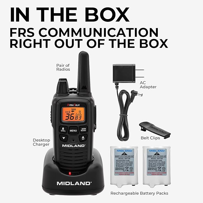 Midland LXT600VP3 FRS Walkie Talkies - Long Range 36-Channel Two-Way Radios, NOAA Weather Alerts(2-Pack, Black)