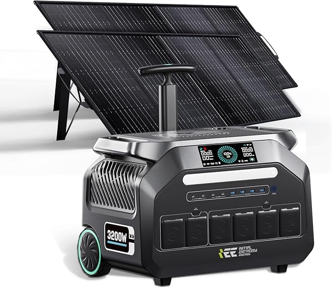 IEE P3200 Portable Power Station 3200W with 2x200W Solar Panel, 2048Wh Solar Generator, 1800W AC Charging, AC Outlets x 4, LiFePO4 Battery Power Station for Home Backup, Camping, RV, Emergency