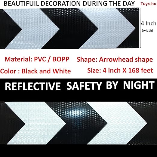 Black and White Reflective Tape 4 Inch x 168 Feet, Outdoor Waterproof High Visibility Stickers, High ntensity Safety Strips