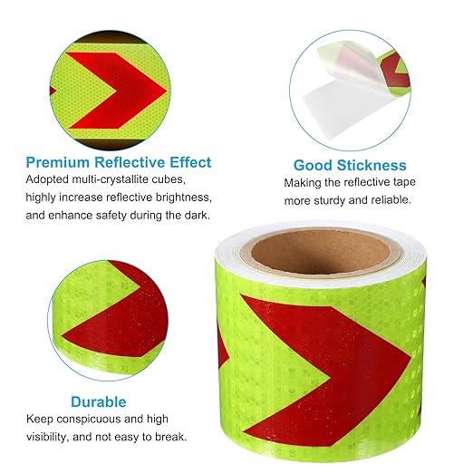 PATIKIL Reflective Tape, 4 Inch x 49 ft Waterproof Self Adhesive High Visibility Safety Warning Arrow Tape Outdoor Reflectors for Trucks Trailers Cars, Yellow Red