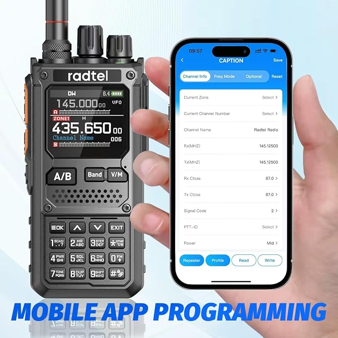 Radtel RT-920 Walkie Talkie 8W Long Range Programmable Bluetooth Two-Way Handheld Radio, SW MW LW CB 27MHz -126dBm Receive SSB AM FM Noise-Reduction NOAA