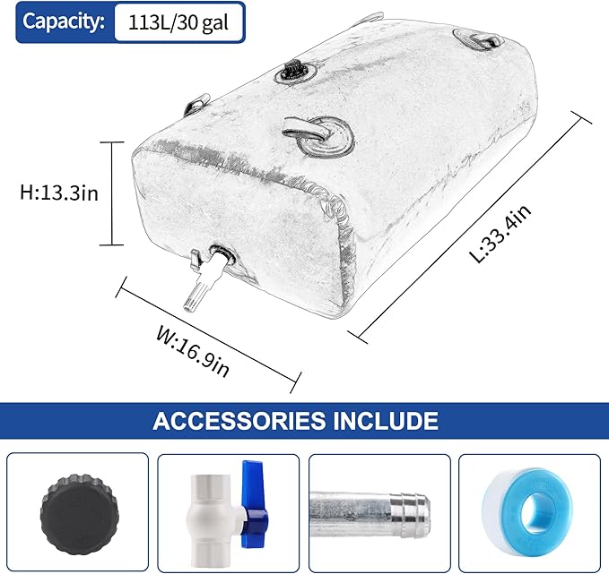 113 L/30 Gal Water Bladder Tank, Foldable Portable Water Storage Container, Emergency Water Bag for RV, Truck Bed, Fire Prevention, Drought Resistance, Blue