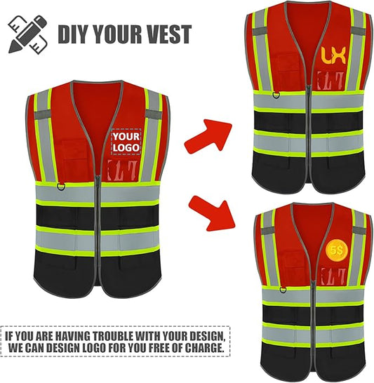 BeautyWill Custom Logo Safety Vest Class 2 High Visibility Reflective Vest for Men - Personalized Logo Team Vest