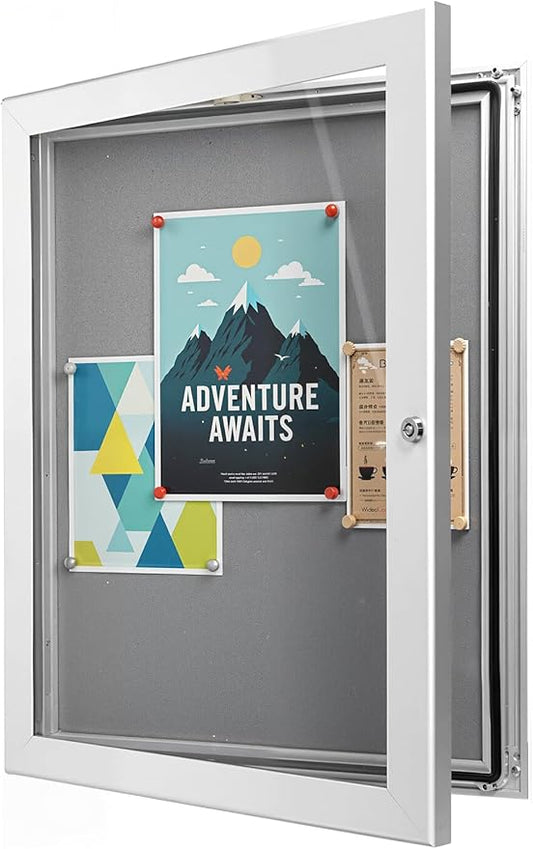 26.8×20 Lockable Enclosed Bulletin Board Wall Display Case with Rubber Seal Aluminum Felt Cork Board with Door Protected Tamperproof Noticeboard for Indoor or Outdoor Use(Felt)