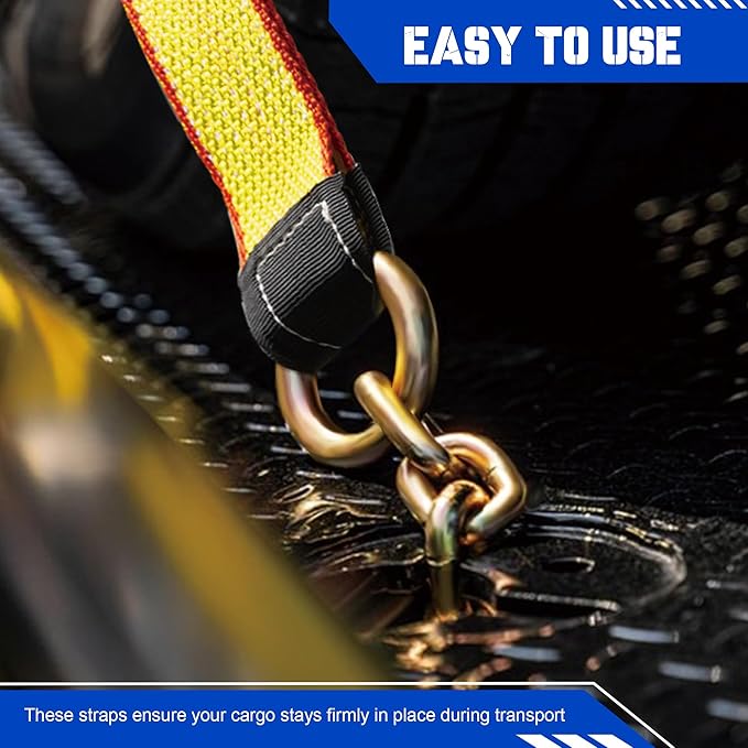2" x 16' Replacement Tie Down Straps with Chain Tail,4-Pack,Heavy-Duty Car Trailer Straps for 8-Point Tie Down Kits – Extension Strap for Vehicle Transport, Flatbeds & Trailers