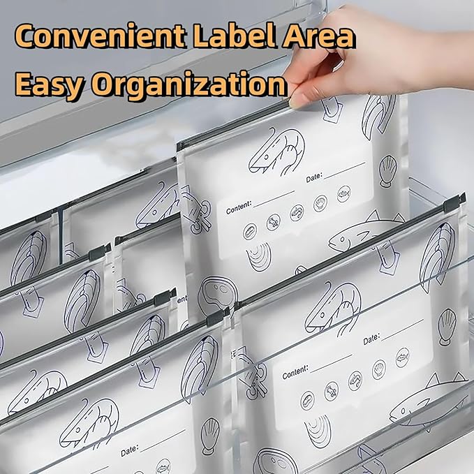 Reusable Aluminum Foil Sealable Storage Bags, 30PCS Freezer Vacuum Pouches with Label & Zipper, Leakproof Stand-Up Bags for Meat, Seafood, Vegetables, Meal Prep