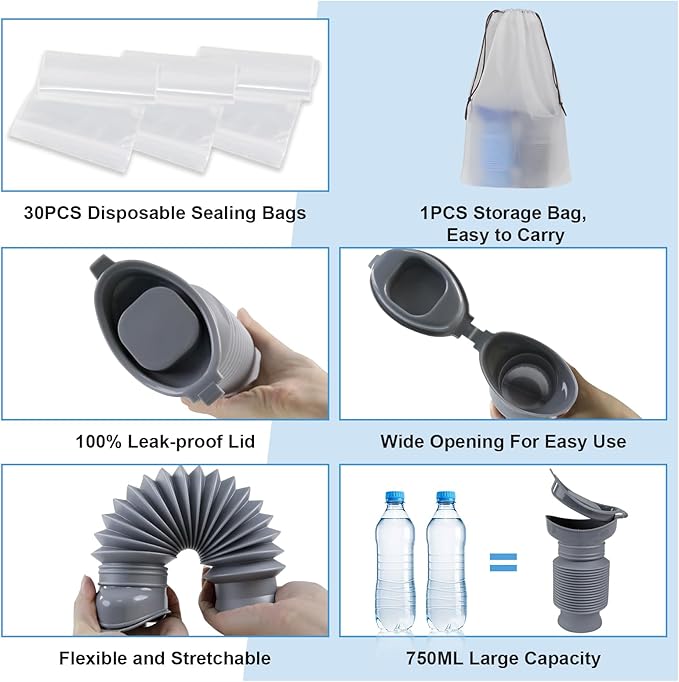 Pee Bottles for Men, Collapsible Urine Bottle 750ML, Portable Urinal for Women, Emergency Urinal Spill Proof Pocket Toilet for Car, Travel Urinals Potty for Camping, Traffic Jam, Road Trips, Hiking