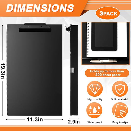 3 Pcs 11 x 17 Inch Aluminum Clipboard with Storage Metal Clipboard High Capacity Clip for Student Teacher Nurse, Black