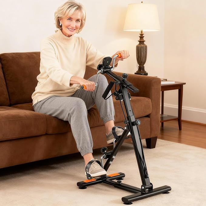 Goplus Pedal Exerciser for Seniors, Hand Arm Leg and Knee Therapy Peddler, Exercise Bike w/ Adjustable Resistance, LCD Monitor, Hands and Feet Massage, Home Recovery Fitness Machine for Elders
