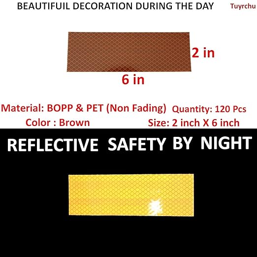 Brown Reflective Stickers 2 inch X 6 inch, Outdoor Waterproof High Visibility Warning Safety Adhesive Reflector Tape (120 Pcs)
