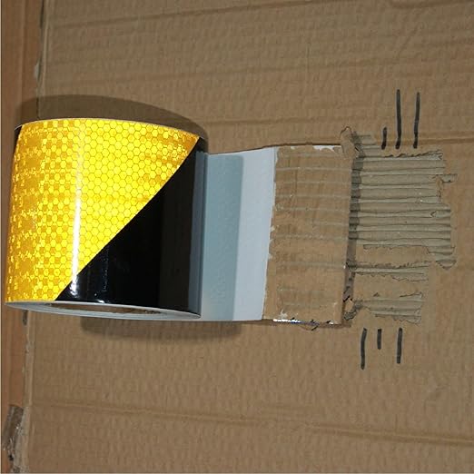 Reflective Tape Yellow Black 4 Inch x 68 Feet, Outdoor Waterproof High Visibility Stickers, High Intensity Reflector Strips