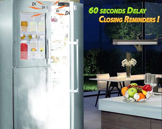 Freezer & Fridge Door Alarm with Delay When Left Open, 60sec, 120sec, 180sec Reminders, Refrigerator Door Ajar Chime (Pack 2)