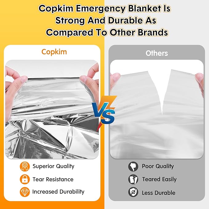 100 Pcs Emergency Blankets for Survival 83 x 55 Emergency Foil Thermal Reflective Space Blanket Bulk Waterproof Individually Wrap Survival for Car Camping Outdoor Homeless (Gold Silver)