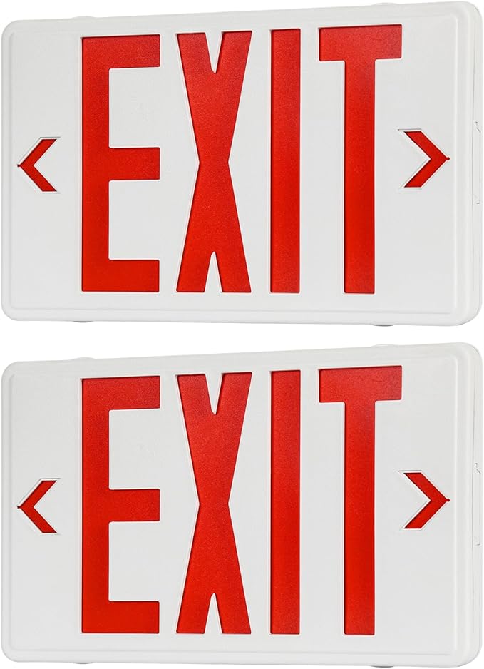 Exit Sign with Battery Backup,Commercial Exit Signs, Red Emergency Exit Light,Combo for Business,Dual-Sided, UL Certified, 120V/277V AC,2 Pack