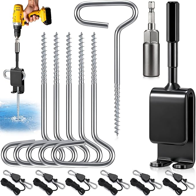 TOBWOLF Ice Anchor Tool Kit, Premium Ice Fishing Anchor Tool with Socket Adapter, Ice Fishing Tent Stakes, Drill Adapter, Rope Tensioners, Ideal for Ice Fishing Enthusiasts to Set Up Shelter Tent