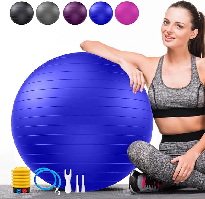 Soft Exercise ball, Anti-Burst Yoga Ball Chair Supports 2200lbs, Workout Equipment w/ Pump for Women Pregnancy, Medicine, Birthing, Physical Therapy, Stability, Excersing, Birth, Swiss, Fitness, Gym