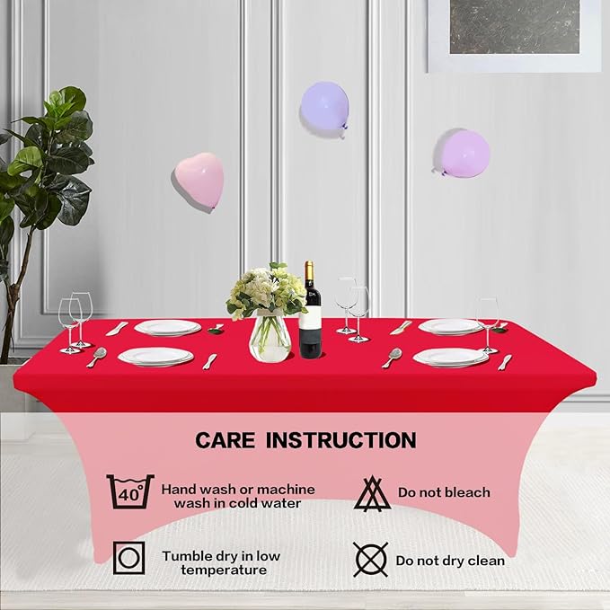 IVAPUPU 2 Pack 6FT Table Cloth for Rectangular Fitted Events Stretch Red Table Covers Washable Spandex Christmas Tablecloth Protector for Party, Wedding, Cocktail, Banquet, Festival