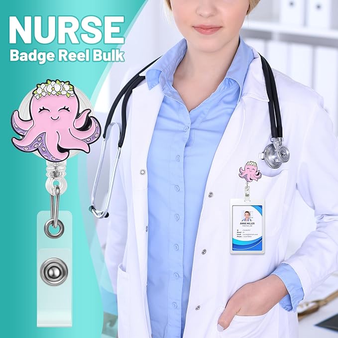 25 Pcs Funny Badge Reel Bulk Pack, Cute Nurse Badge Reel with Retractable Clip Decorative Name ID Work Badge Holder for CNA RN LPN MA Medical Healthcare Student Teacher Nursing Week Gifts