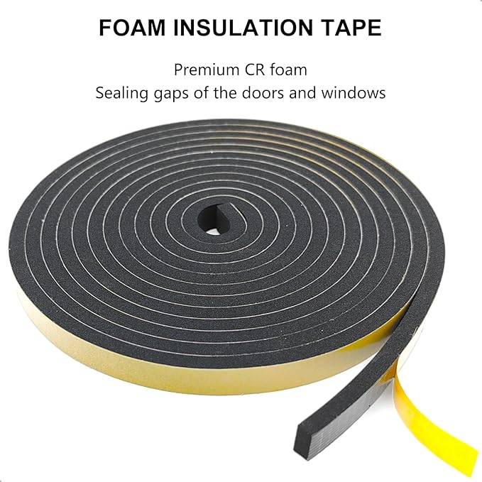 Weather Stripping Door Seal Strip, Strong Adhesive, Weatherproof, Reduce Noise, Gap Filler, Foam Insulation Tape for Doors and Windows (1/2 in x 1/2 in x 13 Ft)