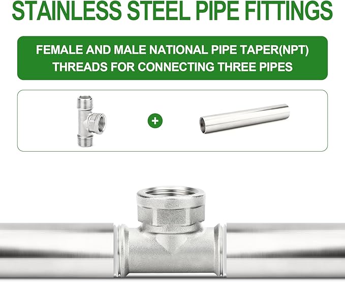 TAISHER 2PCS 304 Stainless Steel Tee Pipe Fittings, 1" NPT Male x 1" NPT Female x 1" NPT Male Pipe Fittings, Female Branch Tee